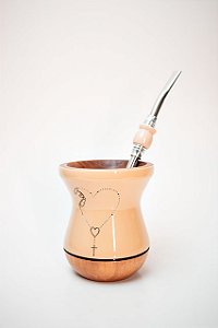 Kit Chimarrão - Cuia de madeira Nude, com terço e bomba inox