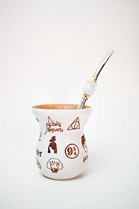 Kit Chimarrão - Cuia de madeira branca do Harry Potter c/ Bomba inox