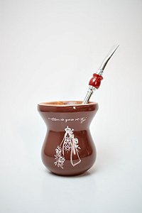 Kit Chimarrão - Cuia de madeira Nossa Senhora "Além do que se vê" c/ Bomba Inox