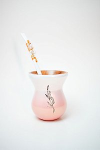 Kit Cuia Degradê Rosa e Branca com Tulipas + Bomba Perolada com Miçangas