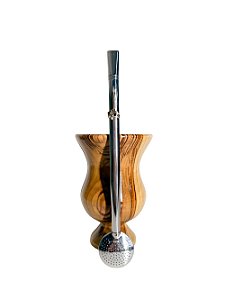 Kit Chimarrão Cuia De Madeira Taça Com Bomba Inox Com Cavalo