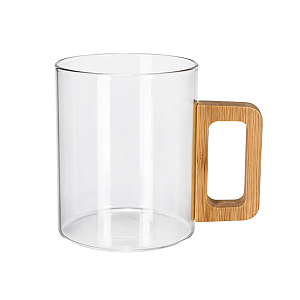 Caneca de Vidro com Alça de Bambu 350ml