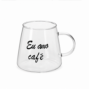 Caneca de Vidro Eu Amo Café 350ml Transparente