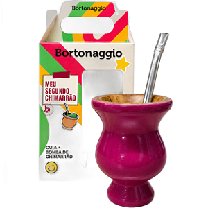 Kit Cuia Infantil Madeira Fúcsia com Bomba 15cm