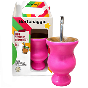 Kit Cuia Infantil Madeira Rosa Neon com Bomba 15cm
