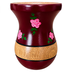 Cuia Bago Marsala com Flores Pintada à Mão Artesanal