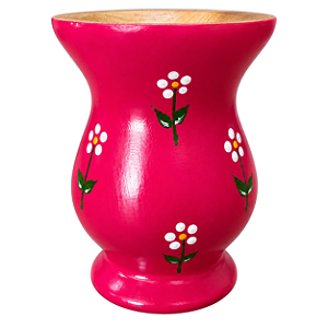 Cuia Pônei Pink com Flores Brancas Pintada à Mão