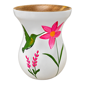 Cuia Bago Branca Flor e Beija Flor Pintada à Mão