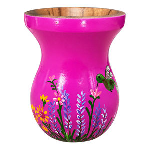 Cuia Bago Pink Jardim e Beija Flor Pintada à Mão