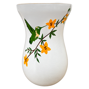 Cuia Canudo Branca Flores e Beija Flor Pintada à Mão