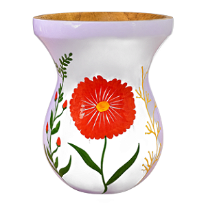Cuia Bago Lilás Flor Laranja Pintada à Mão Artesanal
