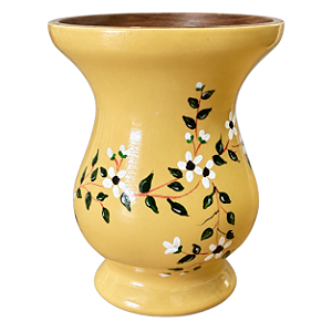 Cuia Pônei Amarelo Manteiga Flores Pintada à Mão
