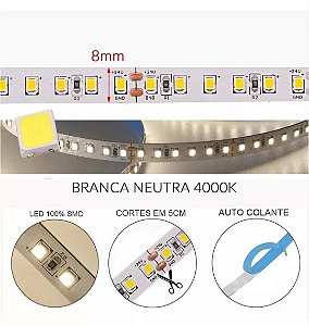 Fita de Led 3528 240 Leds IP20 Rolo 5 Metros Branco Neutro