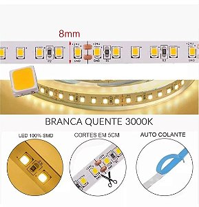 Fita de Led 3528 240 Leds IP20 Rolo 5 Metros Branco Quente