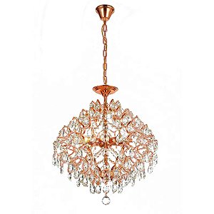 Lustre Pendente Ø55CM Metal Rosê e Cristal Transparente