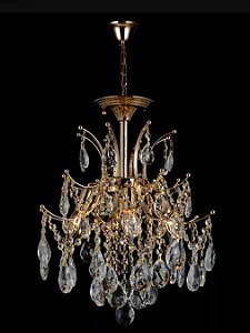 Lustre Pendente Ø40X45CM  Metal  Dourado E Cristal Transparente
