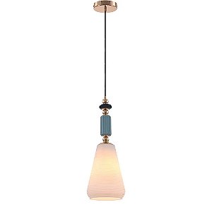 Luminária Pendente Dourado e Azul com Vidro Amber