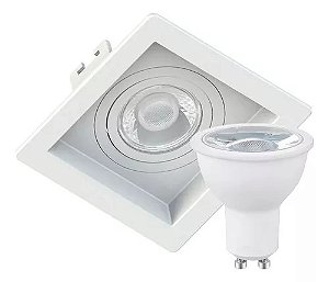 KIT Spot de Embutir  MR16 Quadrado Recuado Branco + Lâmpada Dicroica