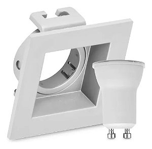 KIT Spot de Embutir MR11 Quadrado Recuado Branco+ Lâmpada Mini Dicroica