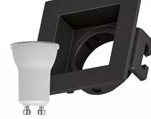 KIT Spot de Embutir MR11 Quadrado Recuado Preto + Lâmpada Mini Dicroica