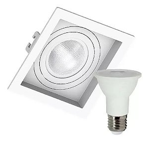 KIT Spot de Embutir PAR20 Quadrado Recuado Branco + Lâmpada PAR20
