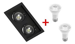KIT Embutido Duplo MR16 Recuado Preto + 2 Lâmpada Dicroica