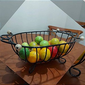 Fruteira Retangular de mesa em Ferro e Madeira