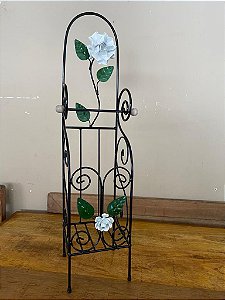 Suporte para Papel Higiênico rústico de chão em Ferro com Flores
