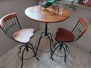 Conjunto Bistro de madeira maciça de  demolição