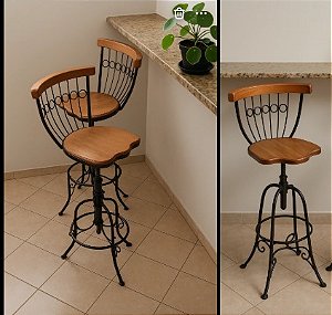 Banqueta Rústica Giratória Bistrô em Madeira Maciça