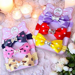 Kit 6 Mini Lacinhos de Bebê Faixinha Maternidade Tiarinha RN Poa