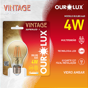 Lâmpada Filamento Superled Bulbo A60 4W bivolt 2400K.