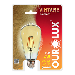 Filamento Superled Pera ST64 4W bivolt 2400K.