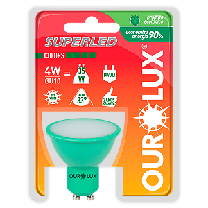 Lâmpada Superled GU10 4W Bivolt 33º Verde IP66.