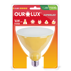 Lâmpada Superled PAR38 16W bivolt 30º Amarelo IP66.