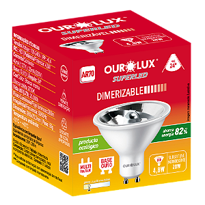 Lâmpada Superled AR70 4,8W bivolt dimerizável 2700K 24°.