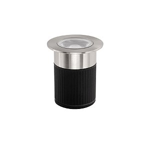 Embutido de solo chão LED focco redondo 30º externo 3000K 5W bivolt Ø6,5X5,6cm alumínio inox IP67.