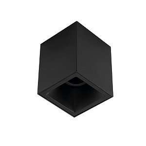 Plafon de sobrepor recuado quadrado facho direcionável dicróica MR16 máx. 15w bivolt 10X10X12,1cm alumínio preto.