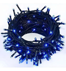 Pisca de Natal 50 Leds Azul 8 Funções 5 Metros fio verde bivolt.