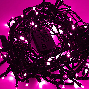 Pisca de Natal 100 Leds Rosa 8 Funções 10 Metros fio verde 127V.