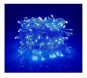 Pisca de Natal 100 Leds e fio Azul 8 Funções 8 Metros 127V.