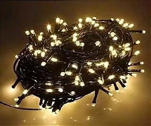 Pisca de Natal 300 Leds Branco Quente 8 Funções fio Ø1,8mm verde IP65 conector macho e fêmea 30 Metros 220V.