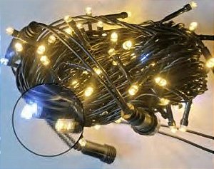 Pisca de Natal 300 Leds Branco Quente 8 Funções fio Ø1.8mm verde com 45 flash branco IP65, conector macho e fêmea 30 Metros 220V.