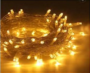Pisca 500 LEDS Branco Quente e fio transparente 8 funções bivolt 50 metros IP65 com memória.