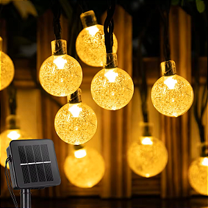 Pisca bola cristal 30 LEDS Branco Quente 8 funções IP65 externo 6,5 metros.