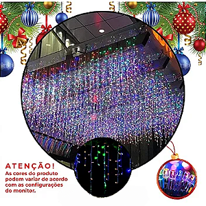 Cascata De Natal 100 LEDS Luz Colorida 8 Funções tomada macho / fêmea 3,00m 220V.