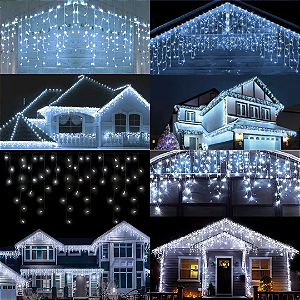 Cascata De Natal 400 LEDS Branco Frio Fixa fio Branco 10,0m tomada macho e fêmea 127V.