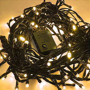 KIT 100 Pisca de Natal 50 Leds branco quente 8 Funções 5 Metros fio verde bivolt.