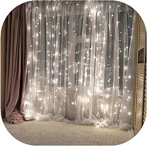 Cortina De Natal 500 LEDS a prova d'água Branco Frio fixa fio transparente 3mx2,5m bivolt uso externo IP44.