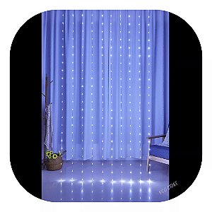 Cortina com 360 LEDs Branco Frio 8 funções fio de Fada PVC 3m x 3m bivolt.